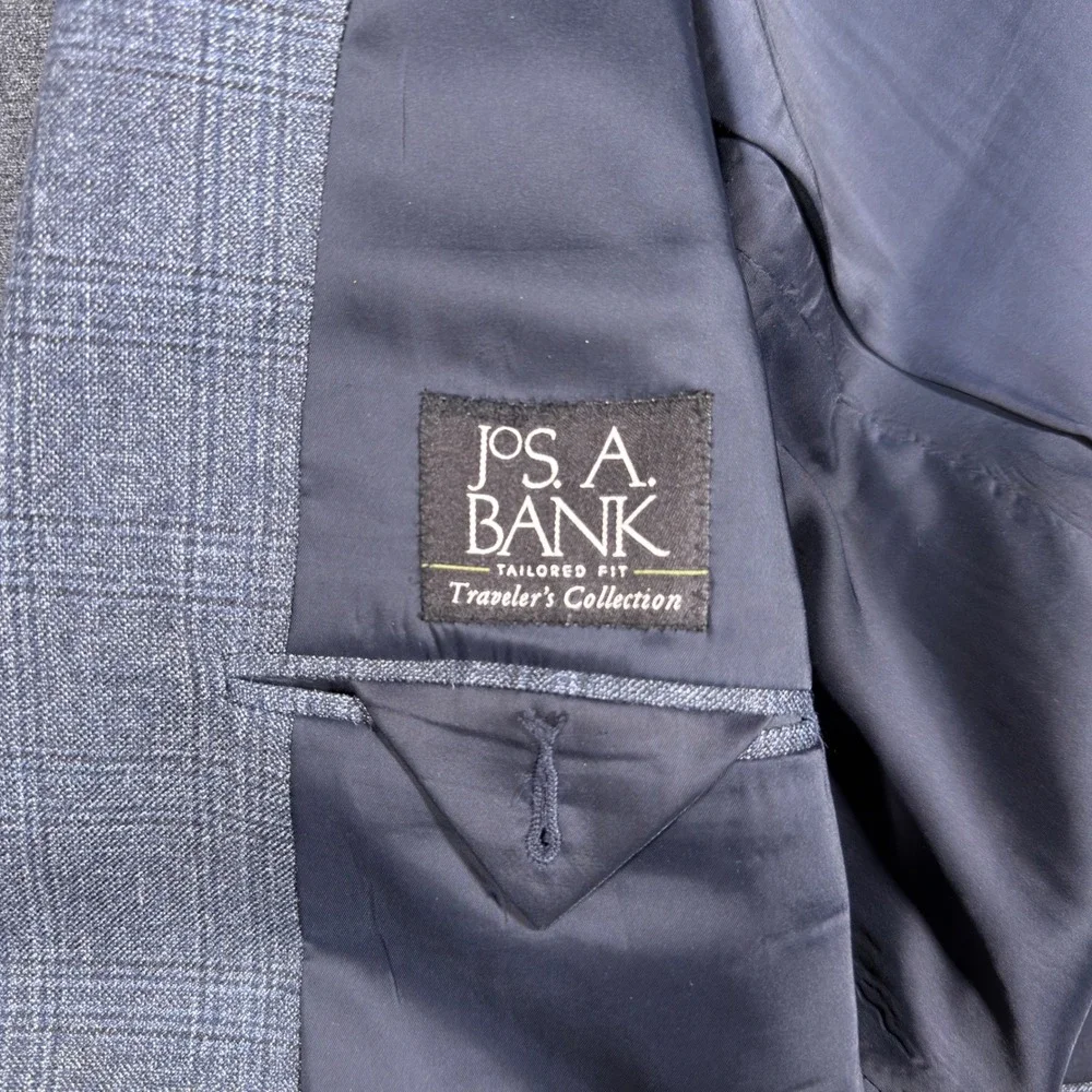Jos. A. Bank Blazer Mens 42R Gray Plaid Silk Wool Traveler Summer Sport Coat - Picture 3 of 12